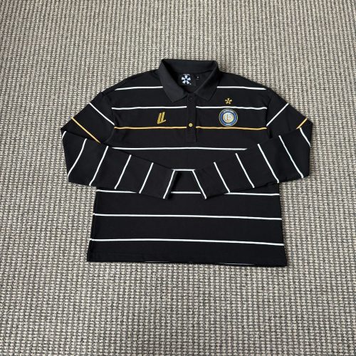 Ultralight Striped Long Sleeve Polo Shirt Black