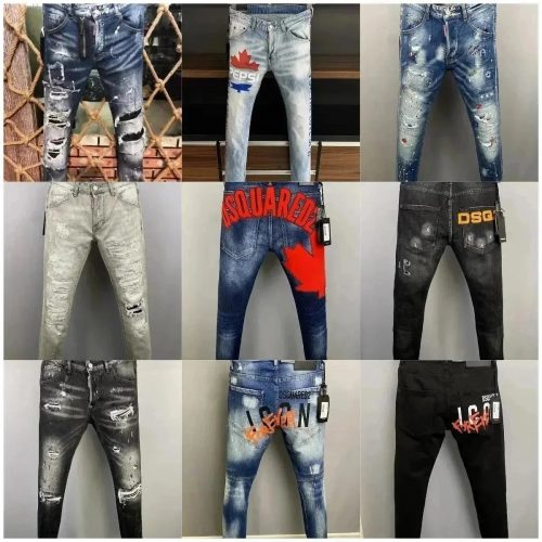 Dsquared2 D2 Distressed Denim Jeans Slim Fit Trousers Multicolor