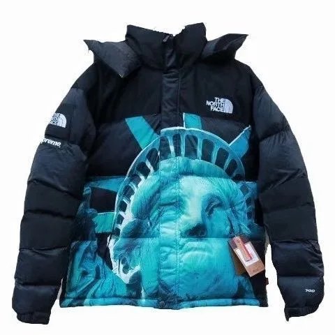Supreme x The North Face TNF Statue of Liberty Baltoro Puffer Jacket Black and Blue