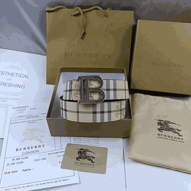 Burberry Reversible Leather Strap TB01 Calfskin Belt Beige Check