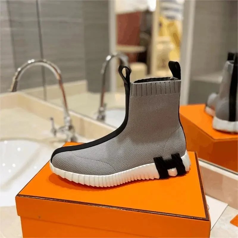 Hermes Oran Sock Sneakers Casual Shoes Gray and Black