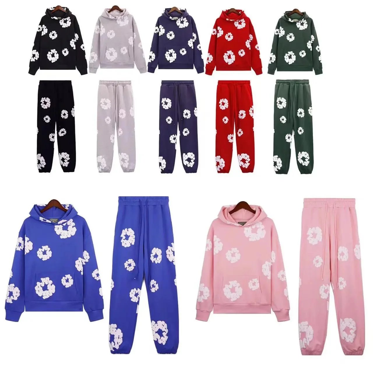 Denim Tears Cotton Wreath Casual Hoodie and Sweatpants Set Multicolor